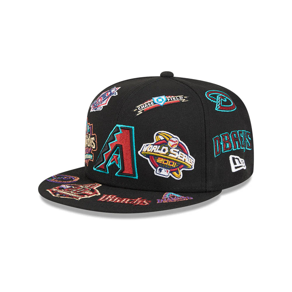 Arizona Diamondbacks All Over Patch 59Fifty Fitted MLB Vintage Snapback Baseball Cap Adjustable Streetwear Hat MLB Snapback Snapback Adjustable Vintage Streetwear Cap