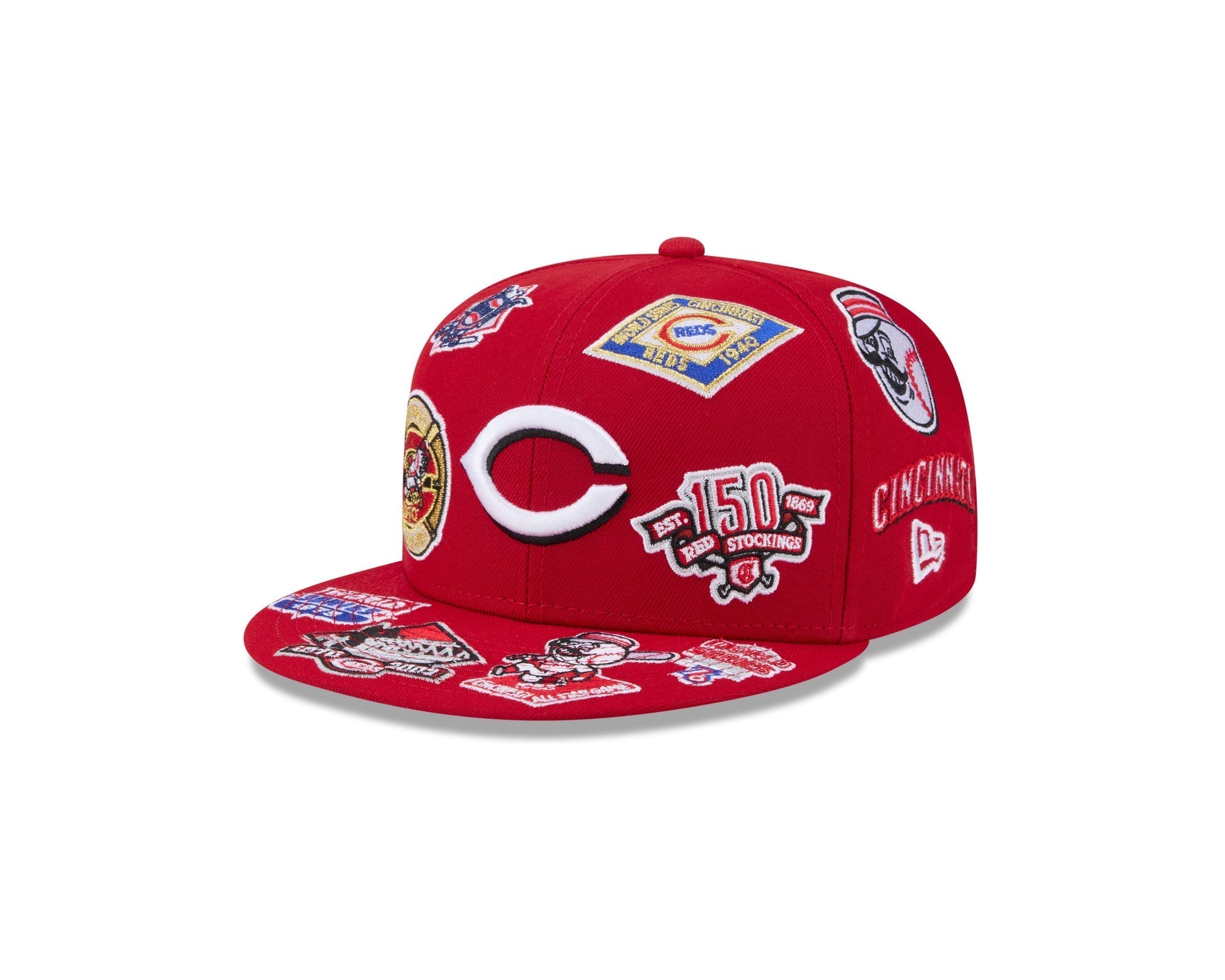 Cincinnati Reds All Over Patch 59Fifty Fitted MLB Vintage Snapback Baseball Cap Adjustable Streetwear Hat MLB Snapback Snapback Adjustable Vintage Streetwear Cap