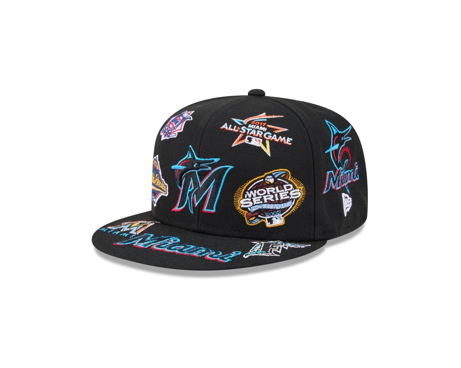 Miami Marlins All Over Patch 59Fifty MLB Vintage Snapback Baseball Cap Adjustable Streetwear Hat MLB Snapback Snapback Adjustable Vintage Streetwear Cap