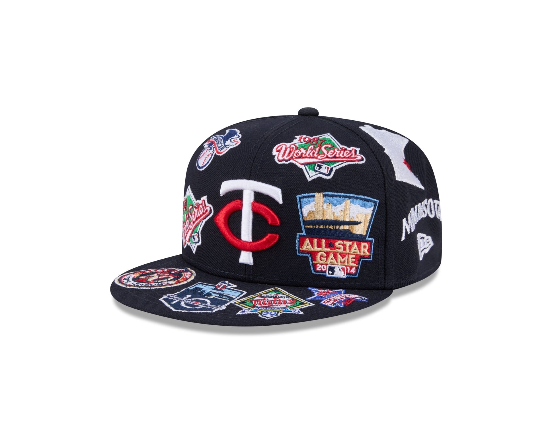 Minnesota Twins All Over Patch 59Fifty Fitted MLB Vintage Snapback Baseball Cap Adjustable Streetwear Hat MLB Snapback Snapback Adjustable Vintage Streetwear Cap