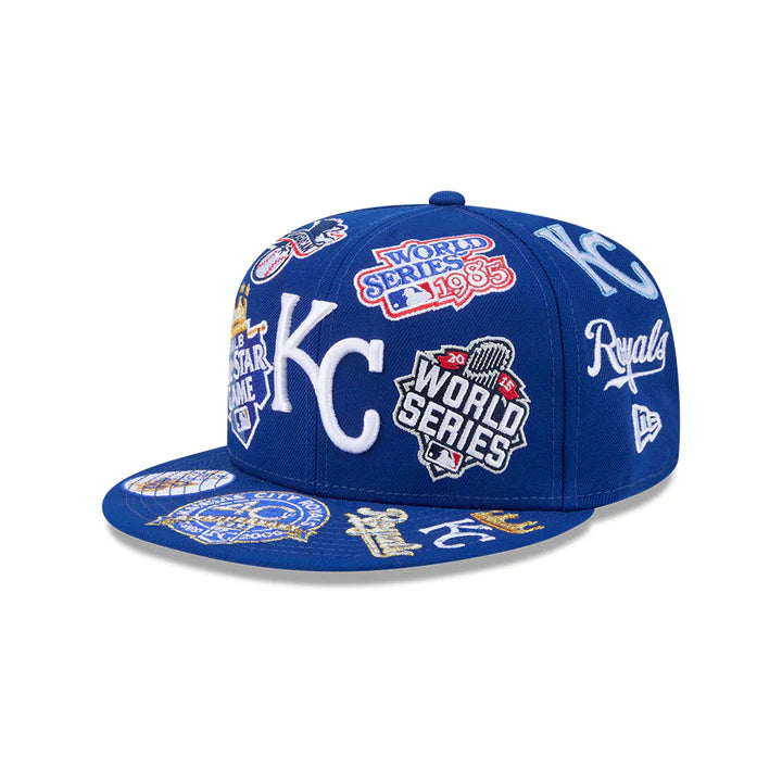 Kansas Royals All Over Patch 59Fifty Fitted MLB Vintage Snapback Baseball Cap Adjustable Streetwear Hat MLB Snapback Snapback Adjustable Vintage Streetwear Cap